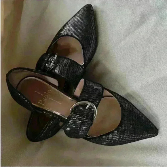 Linea Paola "Dean" Black Leather/Metallic Pointy Toe Slip On Shoes Size 5 M EUC! - Picture 3 of 7